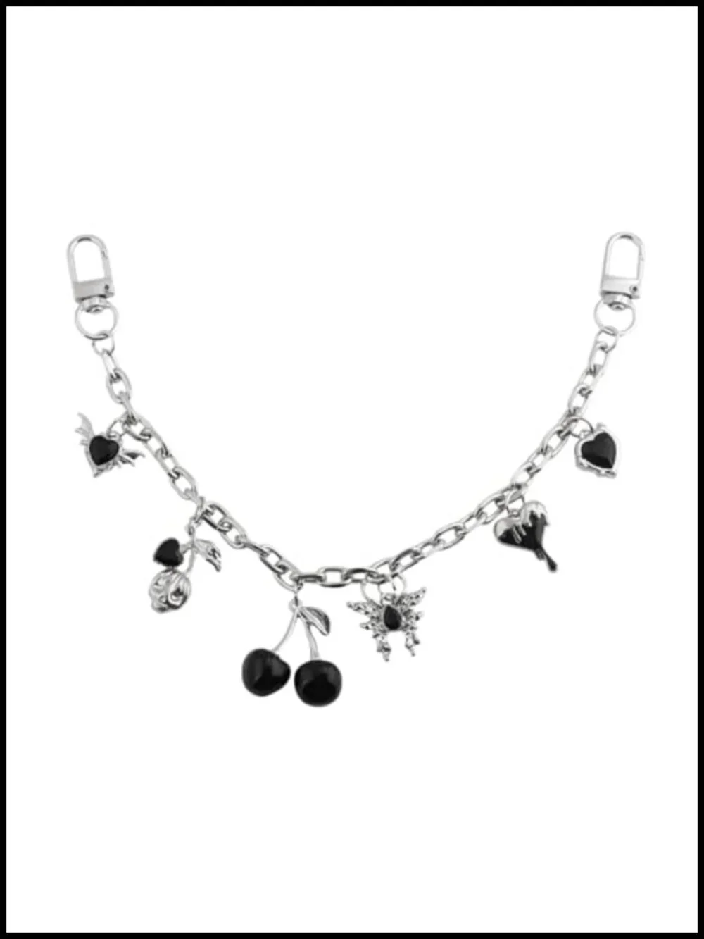 Gothic Cherry Heart Bag Charm Chain, Purse Accessories, Y2K Backpack Charms,